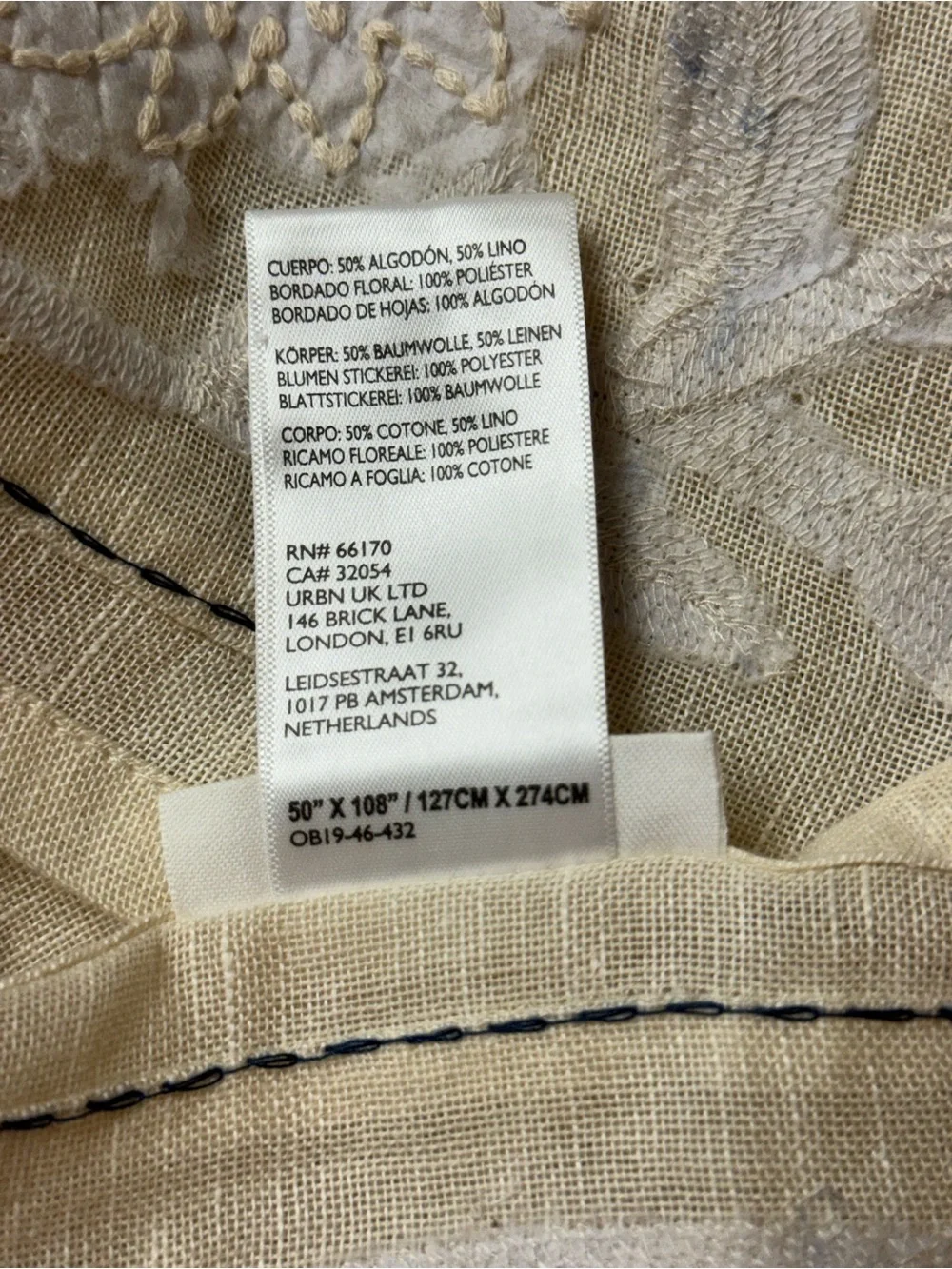 Anthropologie Manette Embroidered Cotton Linen Sheer Curtain, Neutral, 2 Panels
